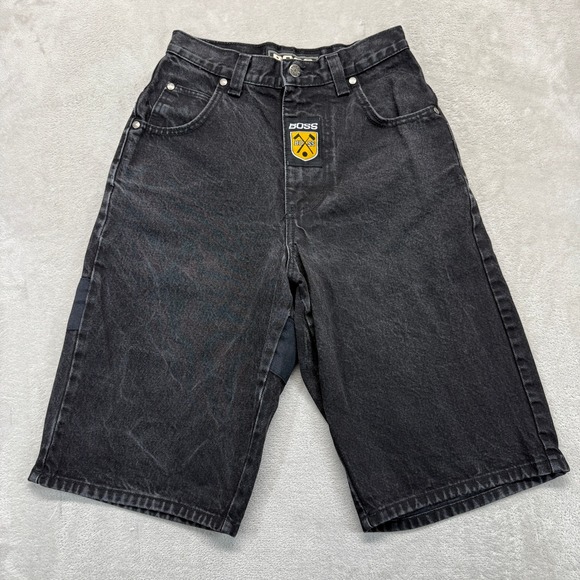 Vintage Boss Denim Shorts Mens 28 Black Y2K Hip Hop Baggy 13" Streetwear USA - Picture 2 of 15